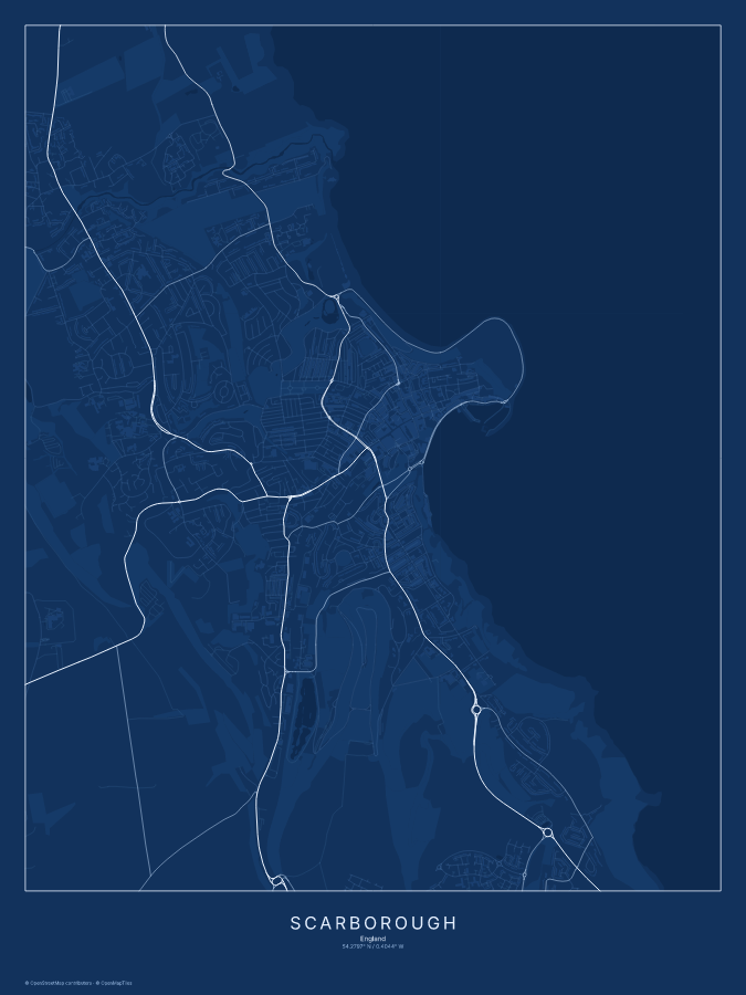 Scarborough map poster, blueprint style