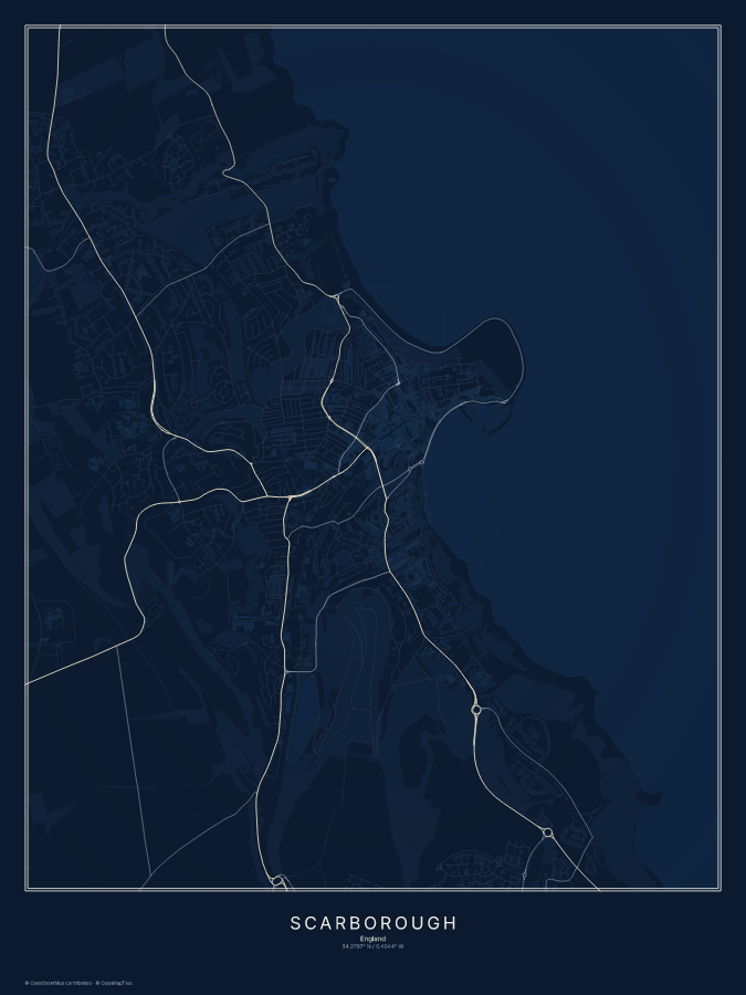Scarborough map poster, midnight style