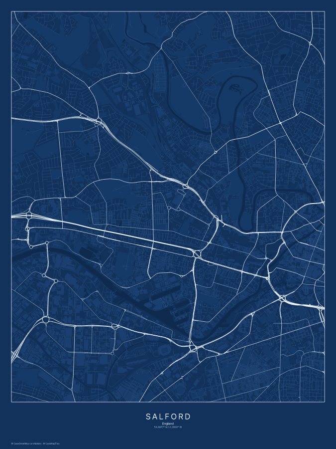 Salford map poster, blueprint style