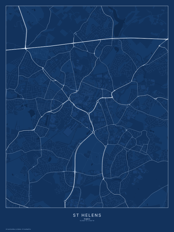 St Helens map poster, blueprint style