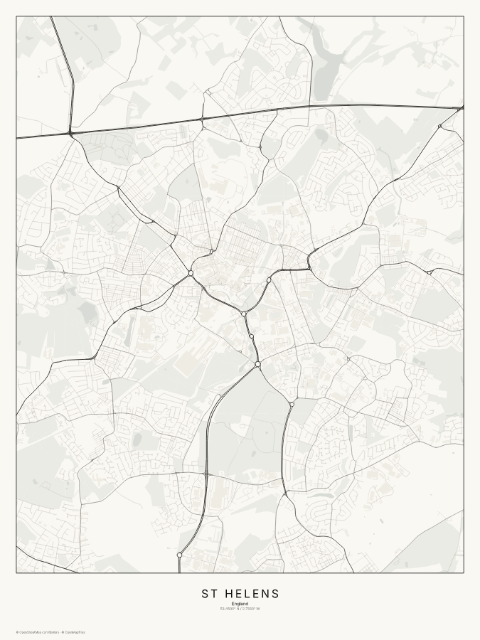 St Helens map poster, classic style