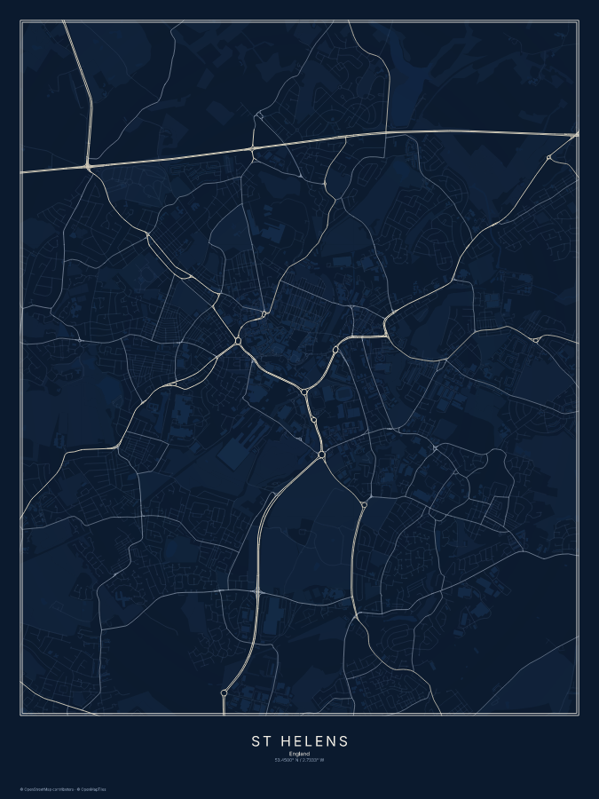 St Helens map poster, midnight style