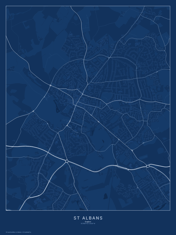 St Albans map poster, blueprint style