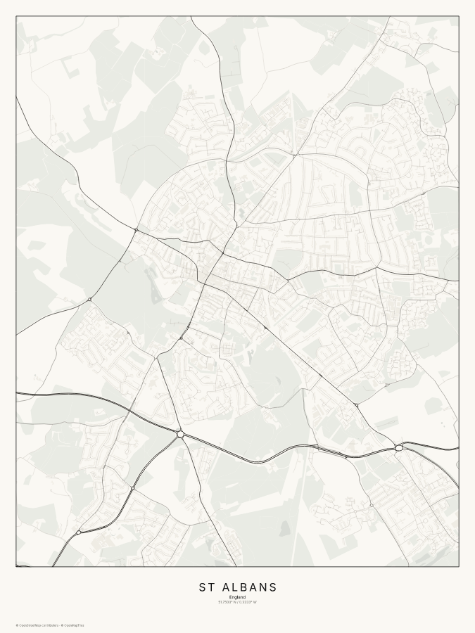 St Albans map poster, classic style