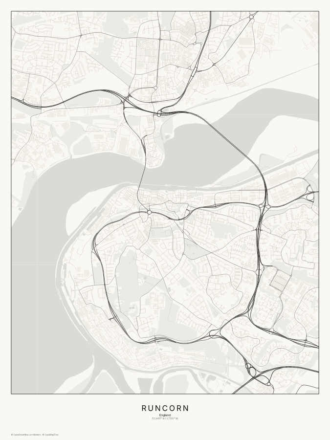 Runcorn map poster, classic style