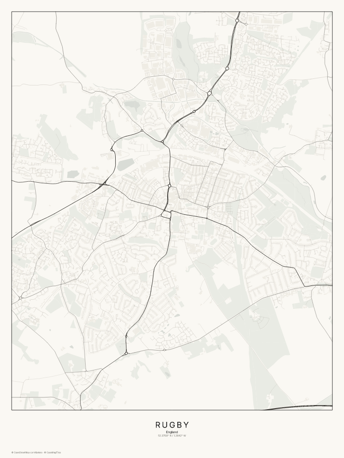 Rugby map poster, classic style