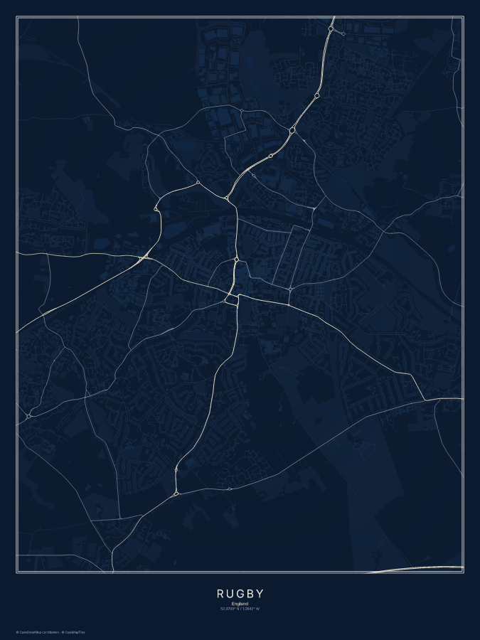 Rugby map poster, midnight style