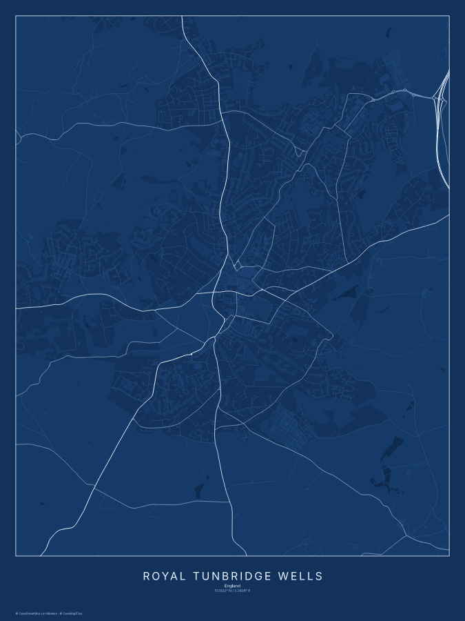 Royal Tunbridge Wells map poster, blueprint style