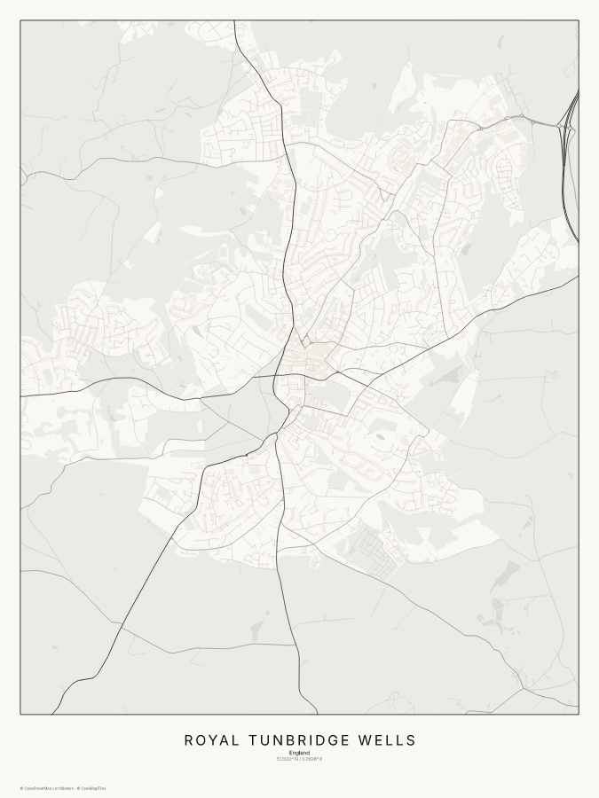 Royal Tunbridge Wells map poster, classic style