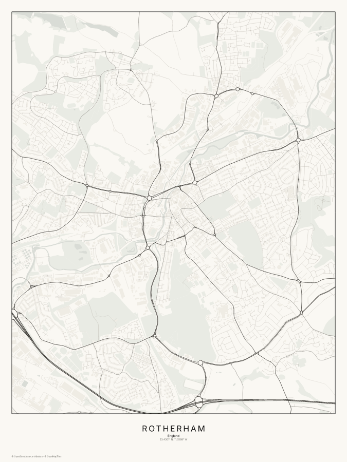 Rotherham map poster, classic style