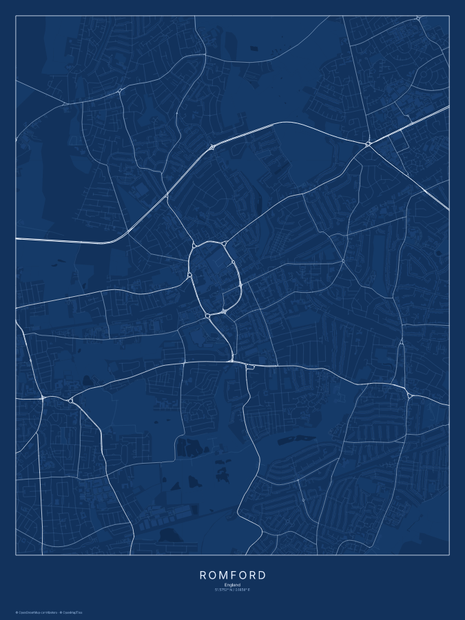 Romford map poster, blueprint style