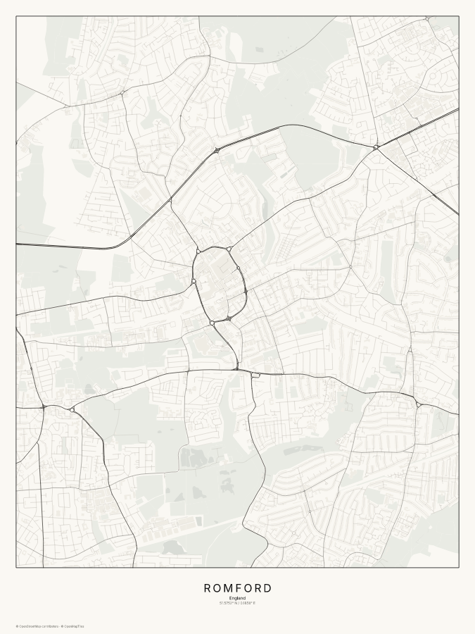 Romford map poster, classic style