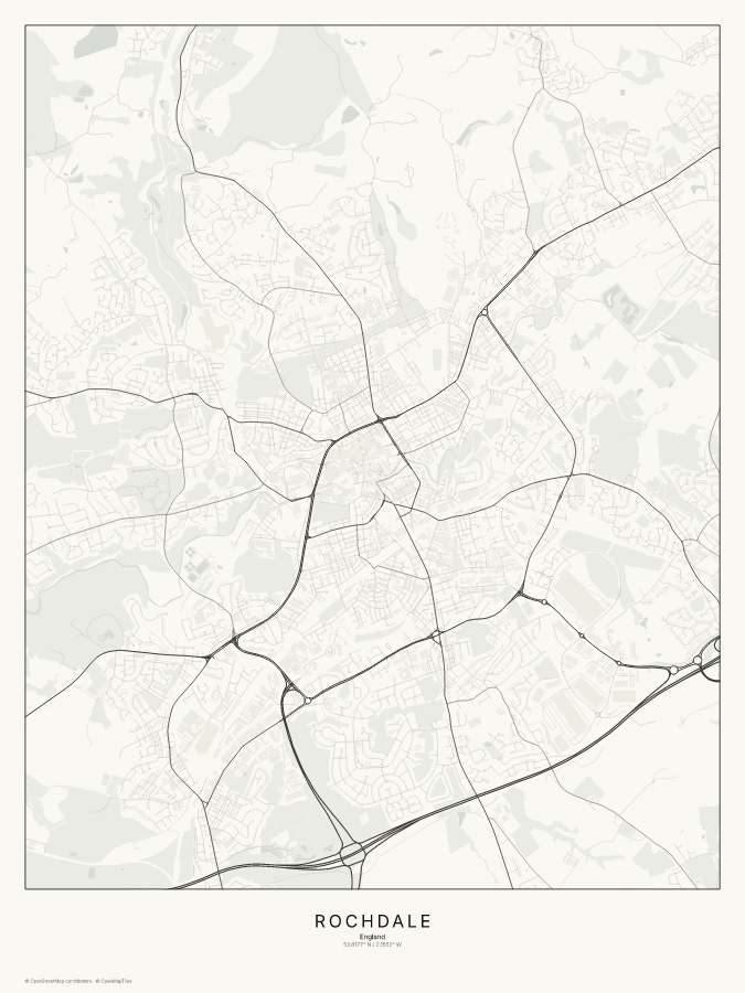 Rochdale map poster, classic style