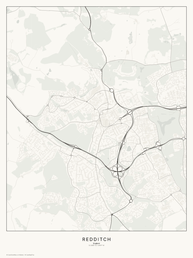 Redditch map poster, classic style