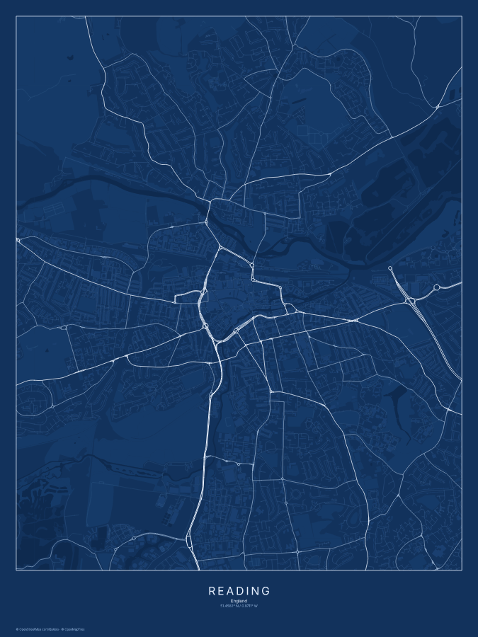 Reading map poster, blueprint style