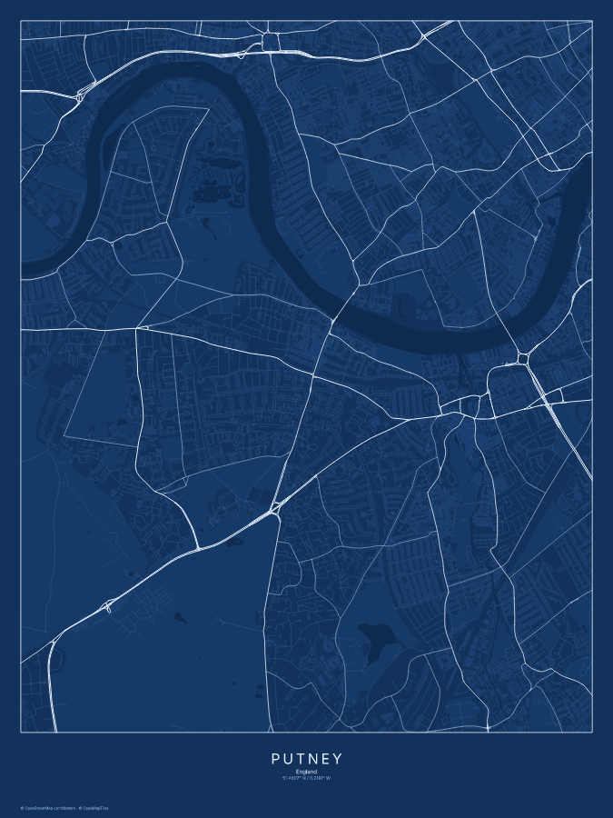 Putney map poster, blueprint style