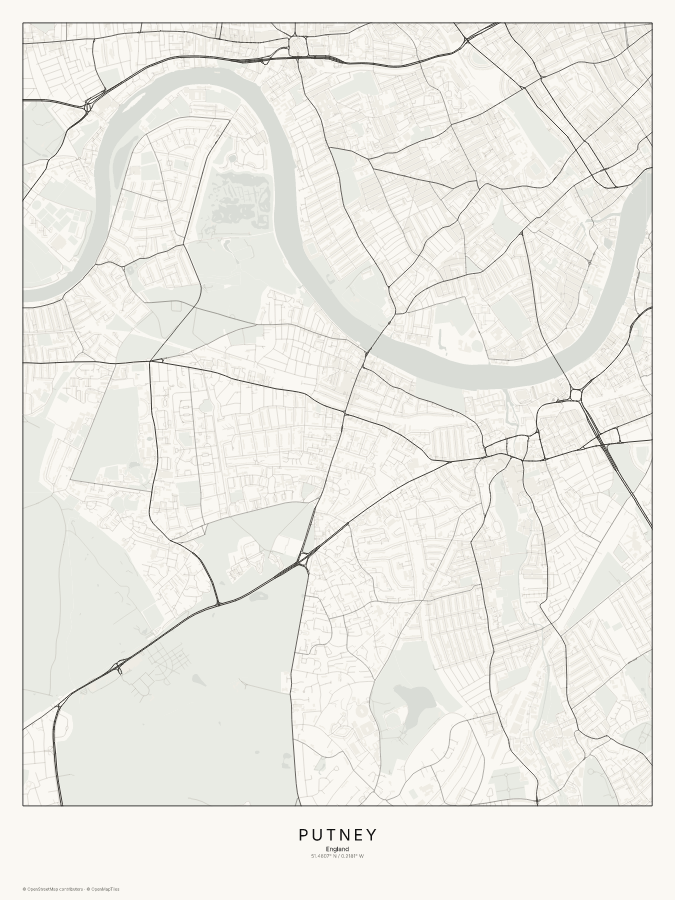 Putney map poster, classic style