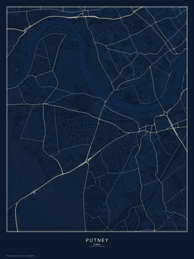 Putney map poster, midnight style
