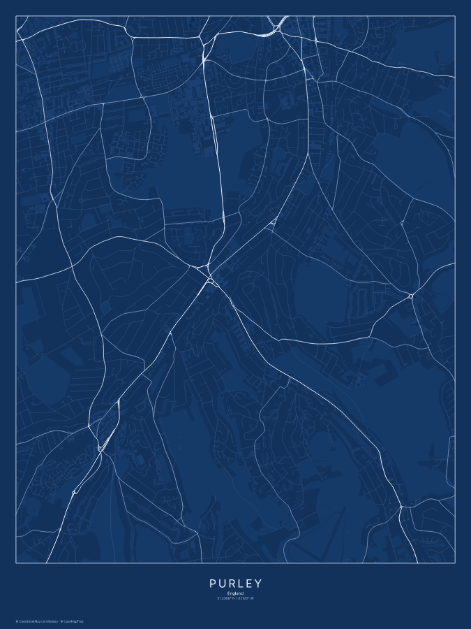 Purley map poster, blueprint style