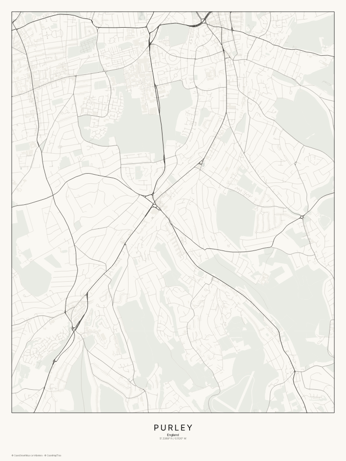 Purley map poster, classic style