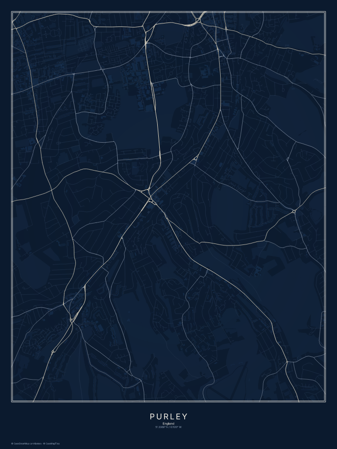 Purley map poster, midnight style