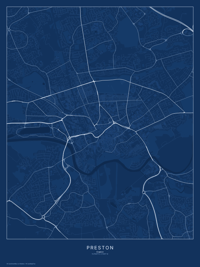 Preston map poster, blueprint style