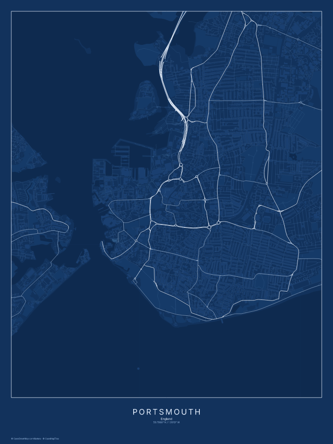 Portsmouth map poster, blueprint style