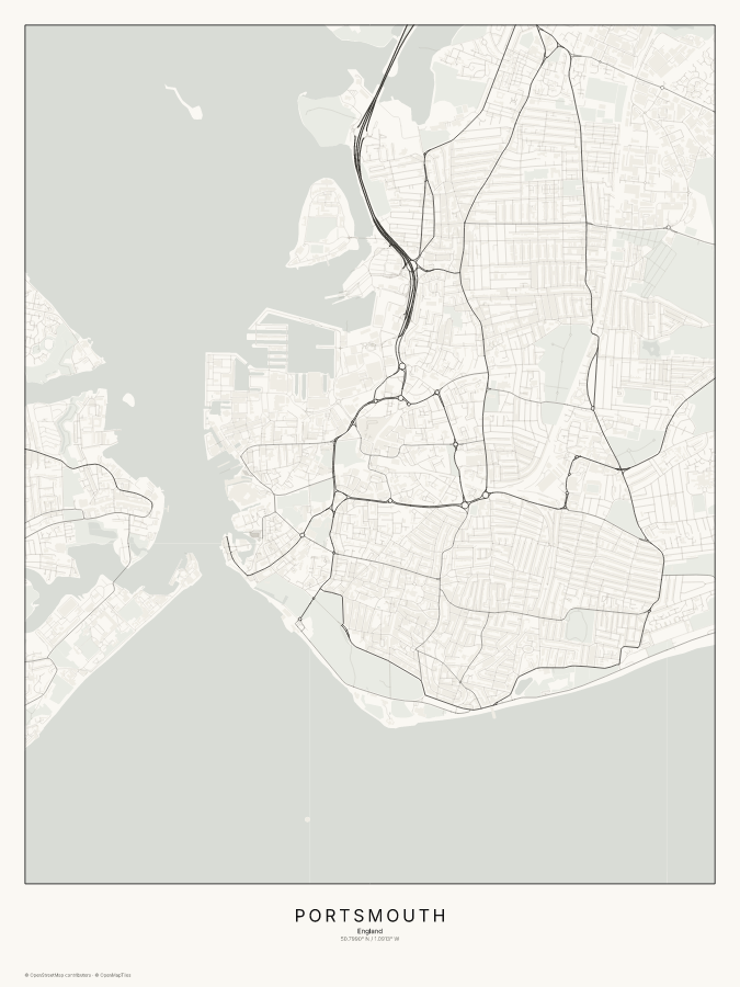 Portsmouth map poster, classic style