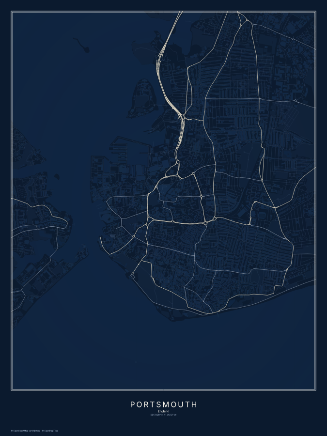 Portsmouth map poster, midnight style
