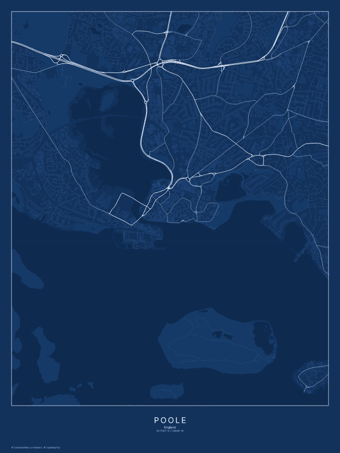 Poole map poster, blueprint style