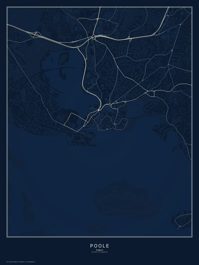 Poole map poster, midnight style