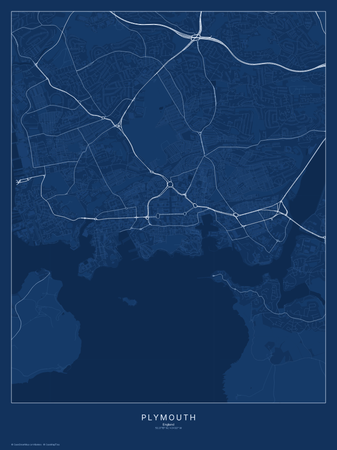Plymouth map poster, blueprint style