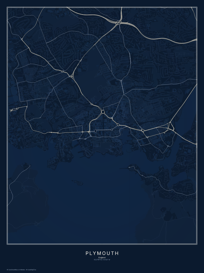 Plymouth map poster, midnight style