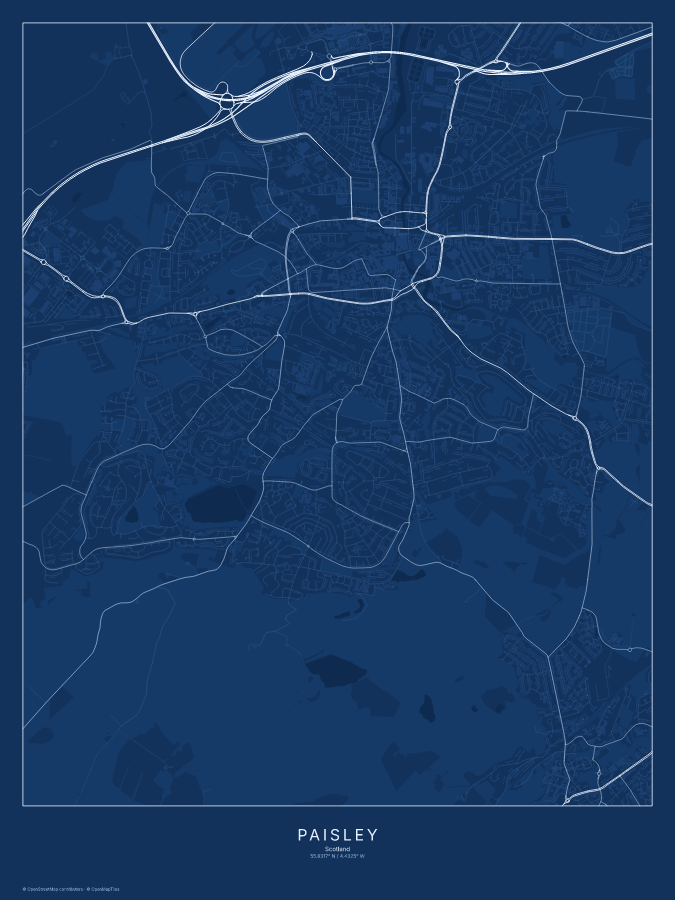 Paisley map poster, blueprint style