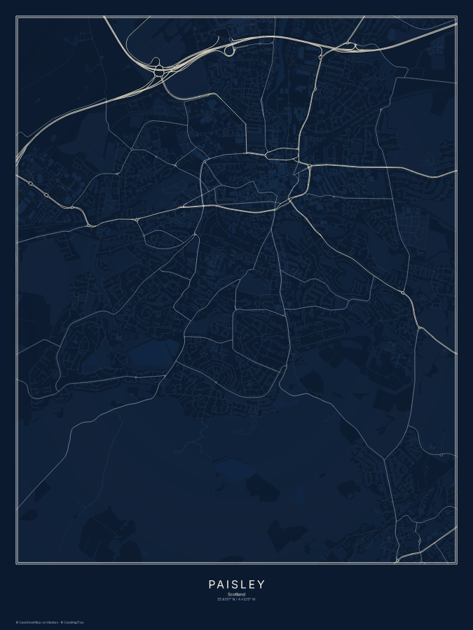 Paisley map poster, midnight style
