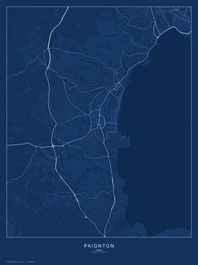 Paignton map poster, blueprint style