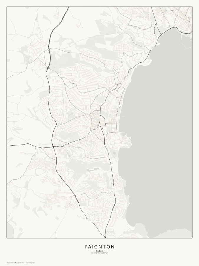 Paignton map poster, classic style