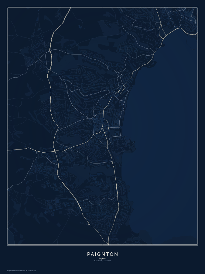 Paignton map poster, midnight style