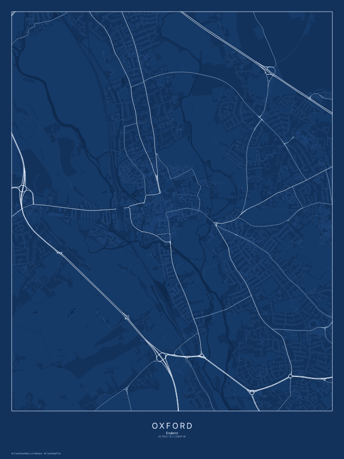 Oxford map poster, blueprint style