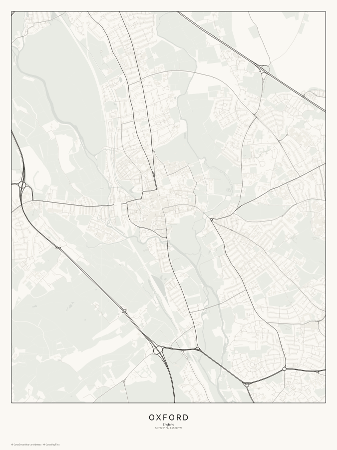 Oxford map poster, classic style