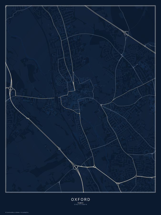 Oxford map poster, midnight style