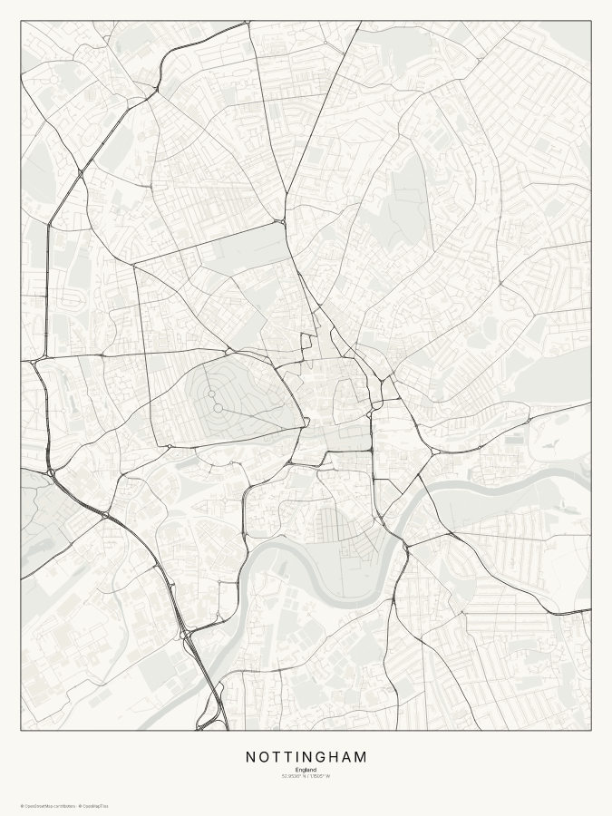 Nottingham map poster, classic style