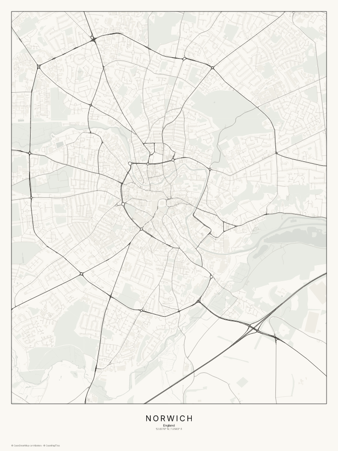Norwich map poster, classic style