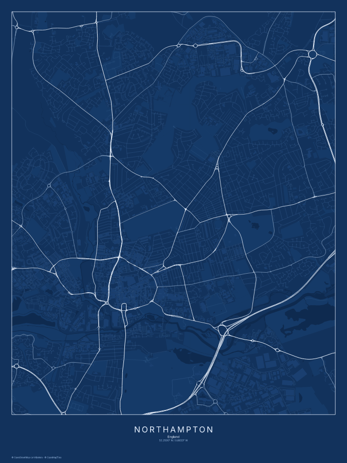 Northampton map poster, blueprint style