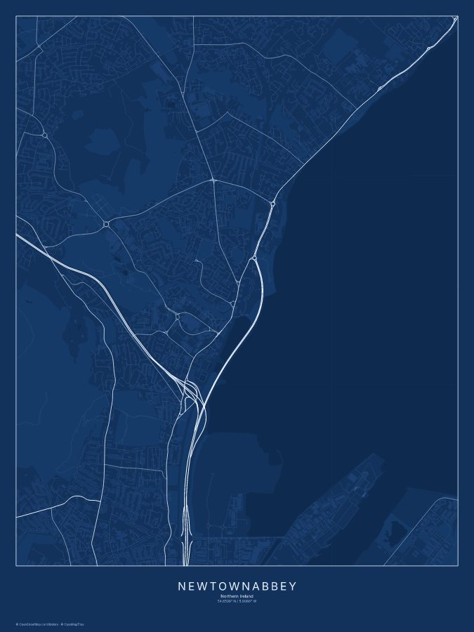 Newtownabbey map poster, blueprint style
