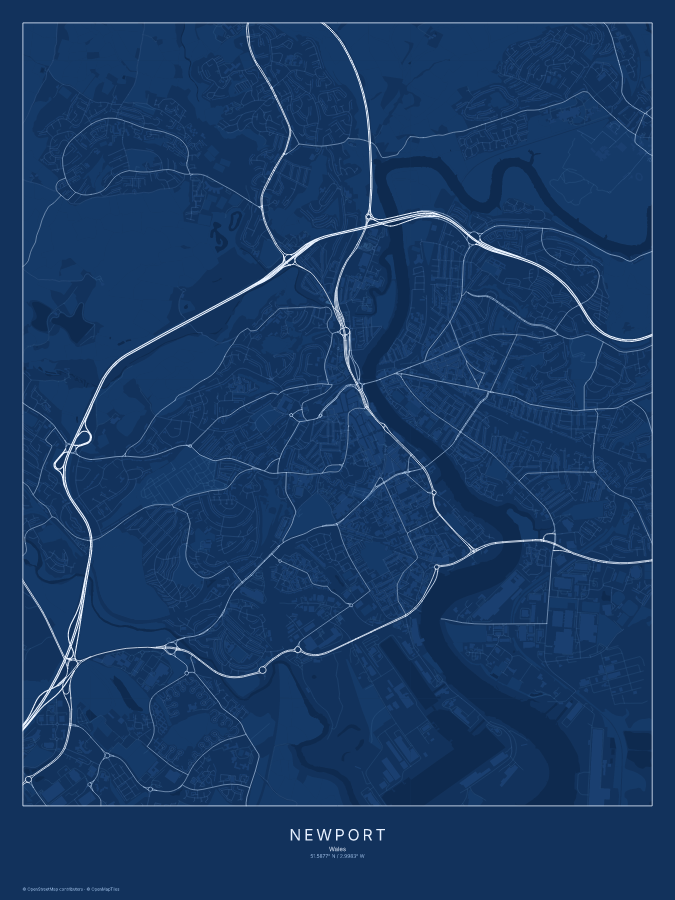 Newport map poster, blueprint style