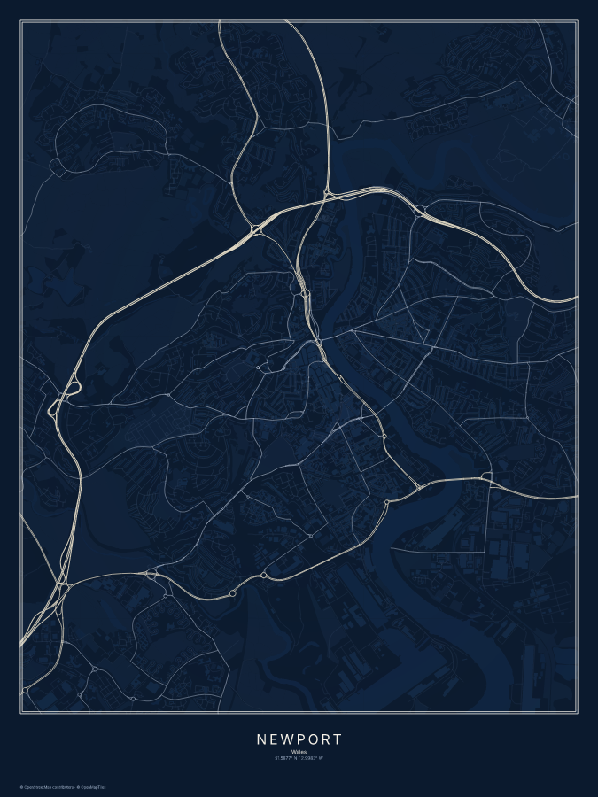 Newport map poster, midnight style