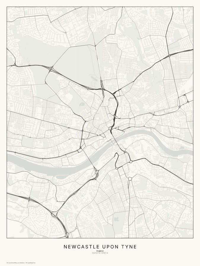 Newcastle upon Tyne map poster, classic style