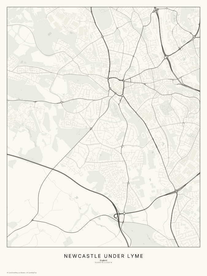 Newcastle under Lyme map poster, classic style