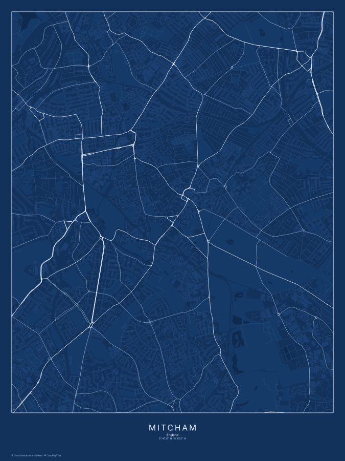 Mitcham map poster, blueprint style